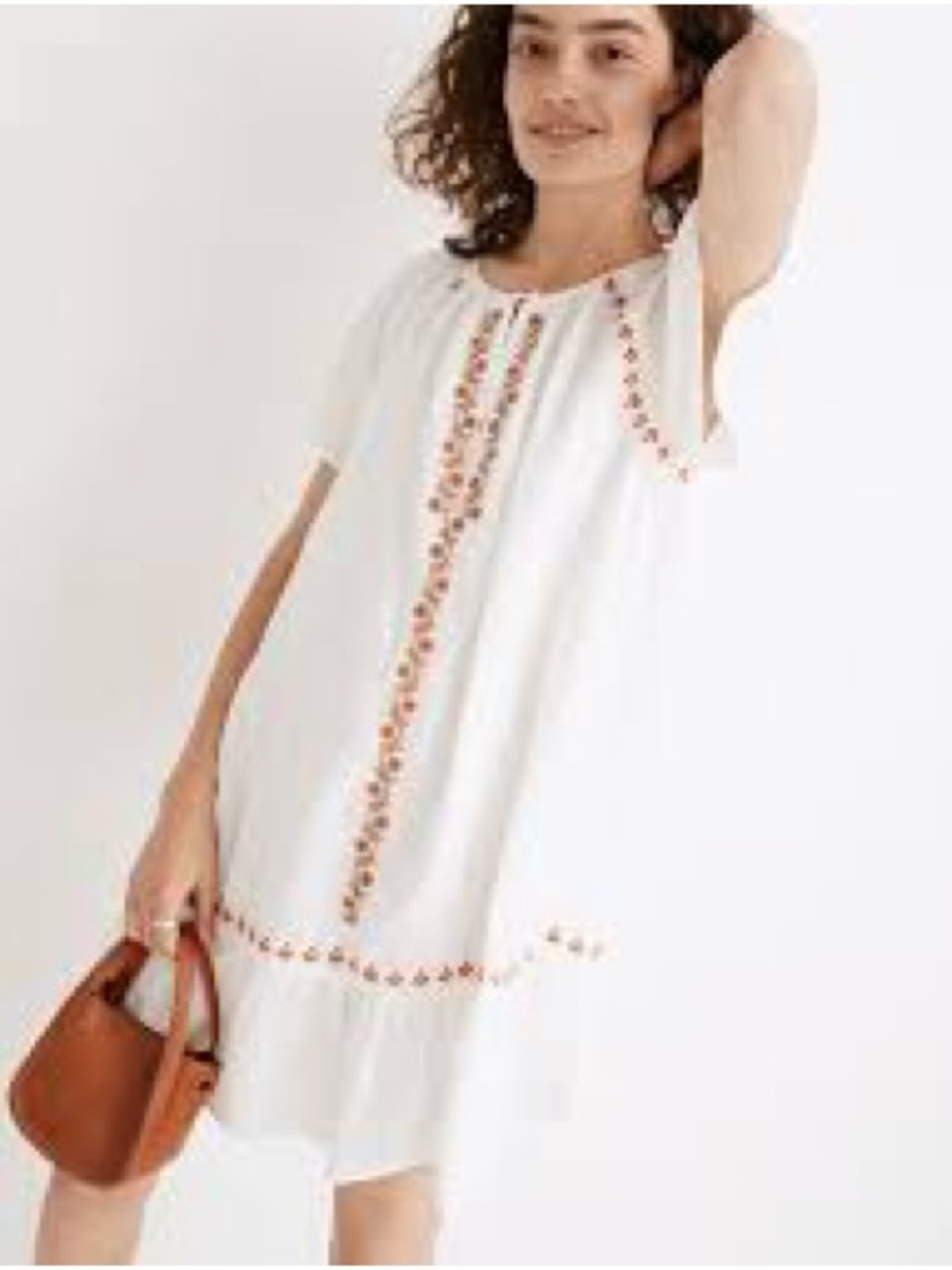 Madewell Embroidered Linen-Blend
Raglan Ruffle Mini Dress White